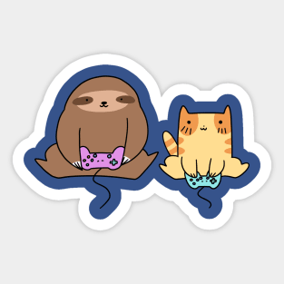 Sloth and Cat Playing Games Sticker